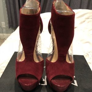 Burgundy peep toe heels